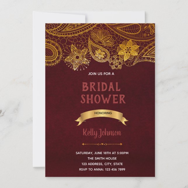 Burgundy india theme invitation (Front)