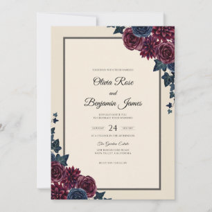 Burgundy Indigo Petal Wedding Invitation