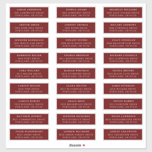 Burgundy | Individual Guest Address Labels (Sheet)