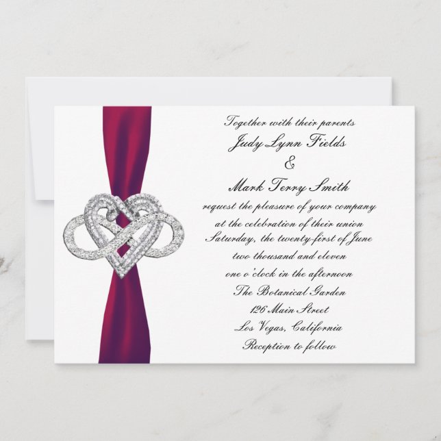Burgundy Infinity Heart Wedding Invitation (Front)