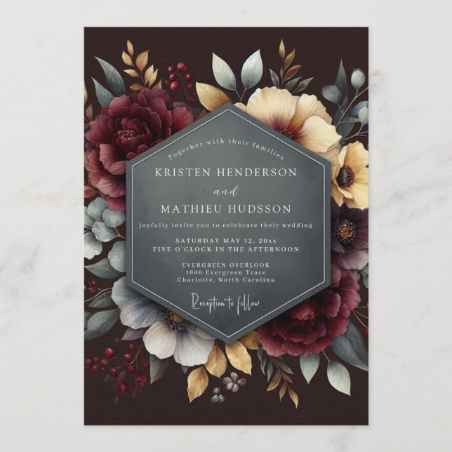 Burgundy Intense Moody Wedding Invitation (Front)
