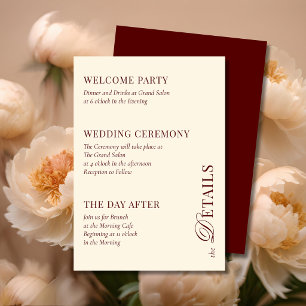 Burgundy & Ivory 3 Details Old Money Wedding Enclosure Card
