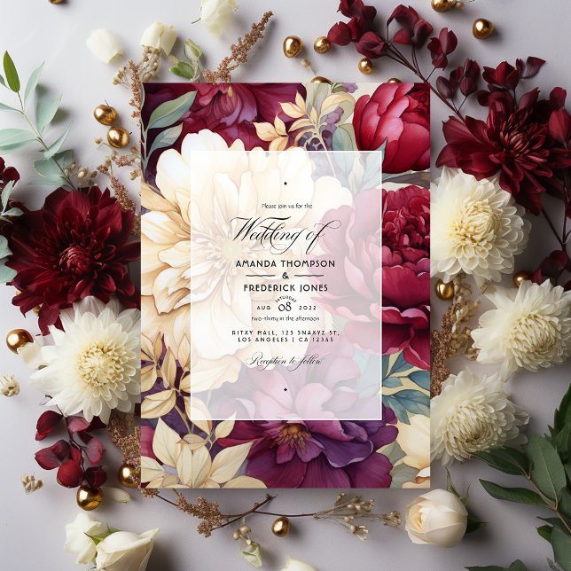 Burgundy, Ivory, and Gold Floral Wedding Invitation (Creator Uploaded)