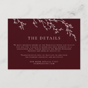 Burgundy & Ivory Botanical Elegant Wedding Enclosure Card