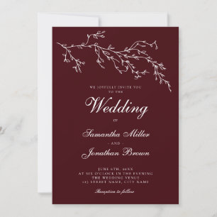 Burgundy & Ivory Botanical Elegant Wedding Invitation