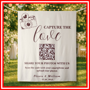 Burgundy & Ivory Capture The Love QR Wedding Tapestry