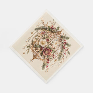 Burgundy Ivory Christmas Glasshouse Blooms Napkin