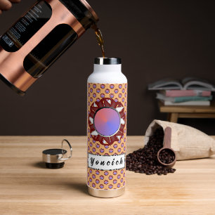 Burgundy-Ivory Disc Ribbon by Kenneth Yoncich Water Bottle