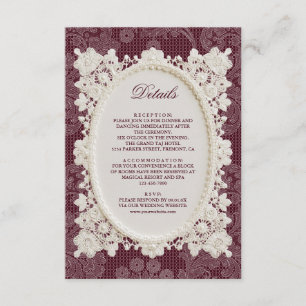 Burgundy Ivory Doily Lace Wedding Details Enclosure Card