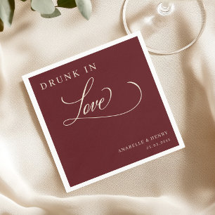 Burgundy & Ivory Drunk in Love Elegant Wedding Napkin