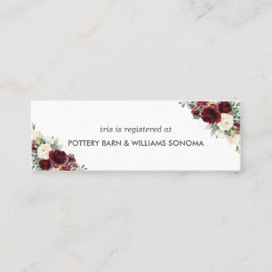 Burgundy Ivory Floral Bridal Registry Card Mini