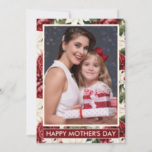 Burgundy Ivory Floral Photo Mother's Day Card
