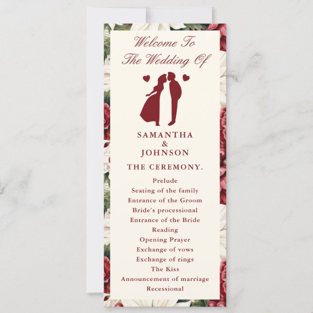 Burgundy Ivory Floral Wedding Ceremony Program (Front)