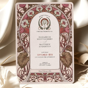Burgundy & Ivory Florals Art Nouveau Wedding Invitation