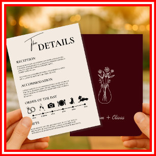  Burgundy & Ivory Formal Wedding Order of Events  Invitation