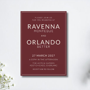 Burgundy Ivory Frame Old Money Modern Wedding Invitation