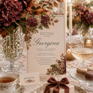 Burgundy Ivory Hydrangea Monogram Bridal Shower Invitation