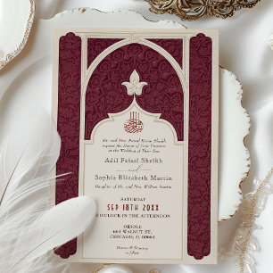 Burgundy Ivory Islamic Wedding Ornate Arabesque Invitation