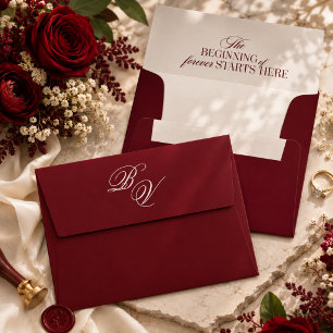 Burgundy Ivory Monogram Wedding Envelope