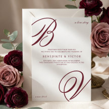 Burgundy Ivory Monogram Wedding Invite