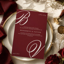 Burgundy Ivory Monogram Wedding Invite