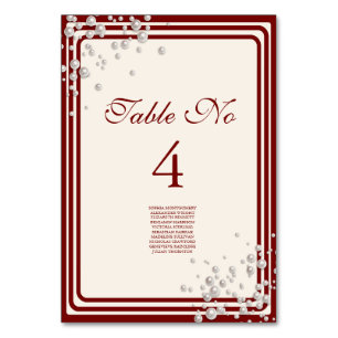 Burgundy Ivory Pearl Wedding Seating Chart Table Number