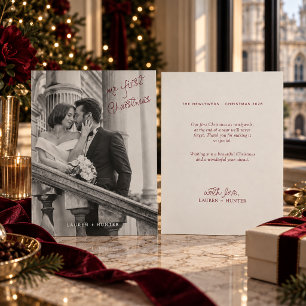 Burgundy Ivory Photo First Christmas Newlywed Holiday Card