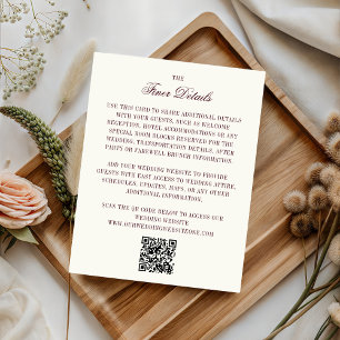 Burgundy & Ivory QR Code Wedding Guest Details Enclosure Card