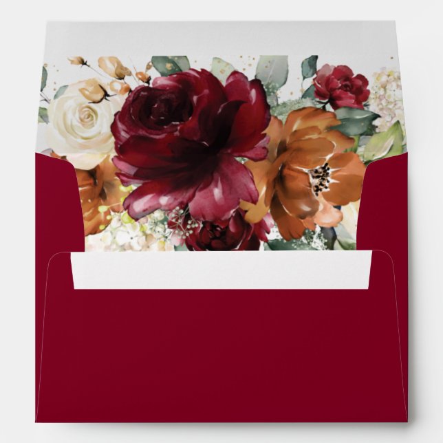 Burgundy Ivory Rust Orange 5x7 Card Wedding A7 Envelope (Back (Bottom))