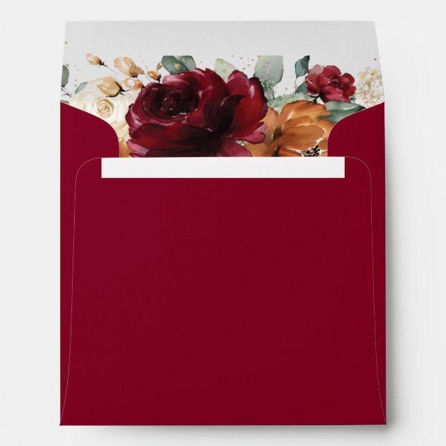 Burgundy Ivory Rust Orange Square Card Wedding  Envelope (Back (Bottom))