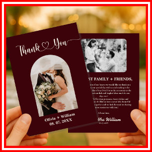 Burgundy & Ivory Rustic Photo Wedding Thank You Card