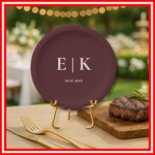 Burgundy & Ivory Rustic Wedding  Paper Plate