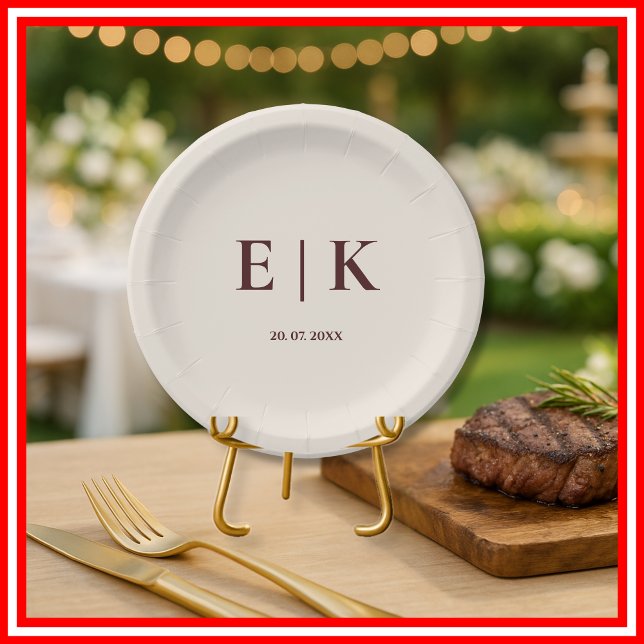 Burgundy & Ivory Rustic Wedding  Paper Plate (Creator Uploaded)