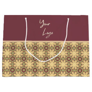 Burgundy Ivory Sage Green Business Logo Geometric  Large Gift Bag