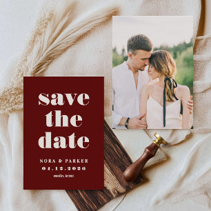 Burgundy & Ivory Simple Modern Formal Wedding Save The Date