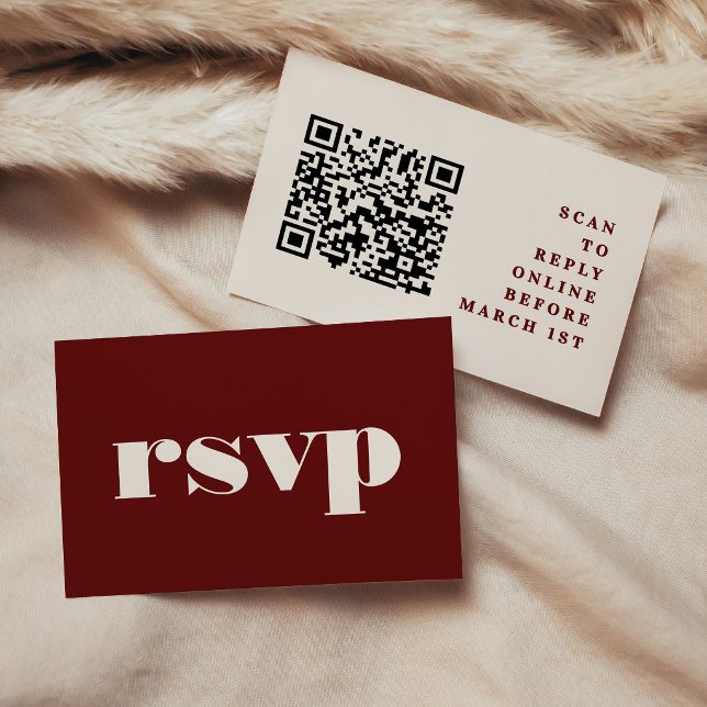 Burgundy & Ivory Simple Wedding QR Code RSVP Enclosure Card (Burgundy & Ivory Simple Wedding QR Code RSVP Enclosure Card)