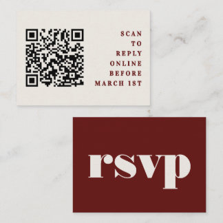 Burgundy & Ivory Simple Wedding QR Code RSVP Enclosure Card