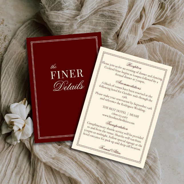 Burgundy Ivory Stripes Old Money Wedding Details Enclosure Card (Creator Uploaded)