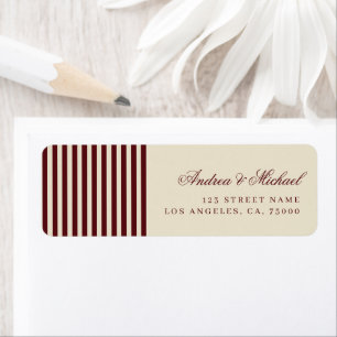 Burgundy & Ivory Stripes Return Address Wedding