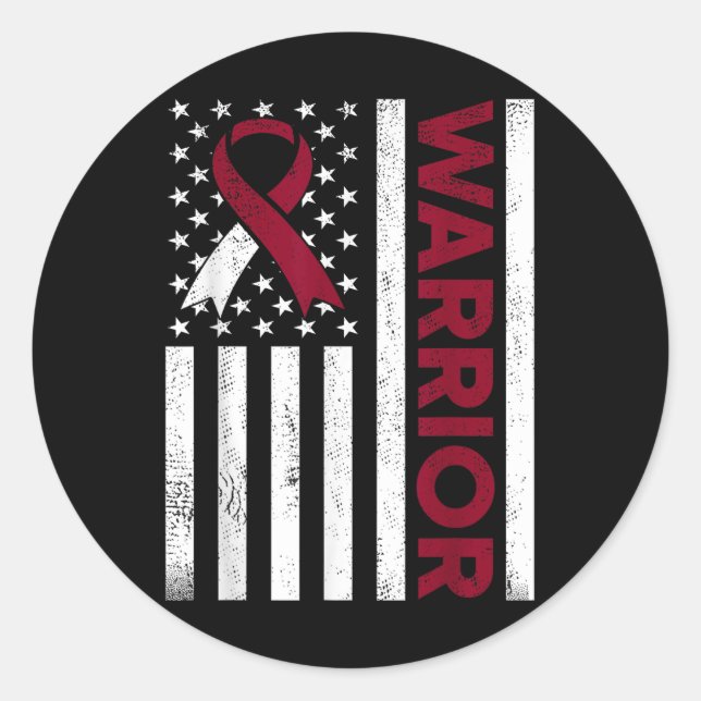 Burgundy Ivory Us Flag Ribbon For Throat Cancer Aw Classic Round Sticker (Front)