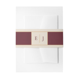 Burgundy Ivory Vineyard Wedding Monogram Invitation Belly Band