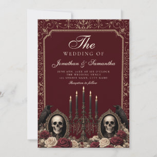 Burgundy & Ivory Vintage Gothic Wedding Invitation