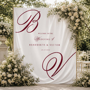 Burgundy Ivory Wedding Backdrop Tapestry