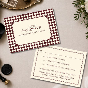 Burgundy Ivory Wedding Mail In with Meal Choice RSVP Card