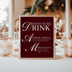 Burgundy & Ivory Wedding Signature Drink Sign