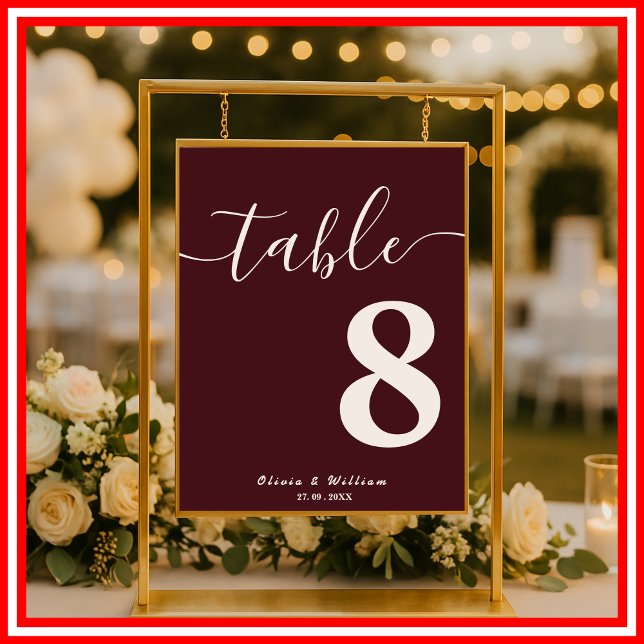 Burgundy & Ivory Wedding Table Number  Poster (Creator Uploaded)