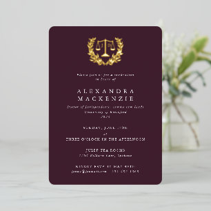 Burgundy JD Law Scales+Laurel Wreath Graduation