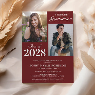 Burgundy Joint Graduation Party Invitation
