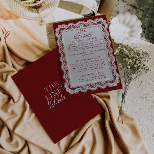 Burgundy Lace Doily Old Money Wedding Details Enclosure Card