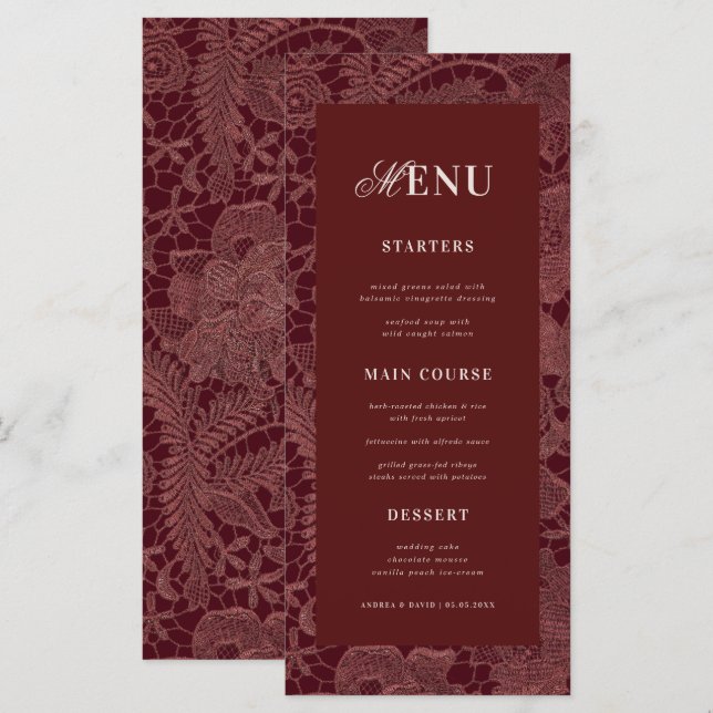 Burgundy Lace Elegant Wedding Menu (Front/Back)